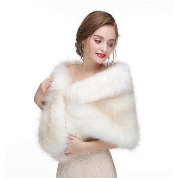 Women's Faux Fur Shawl Wrap Cape for Bridal Wedding Party Blue Artificial Wool - Picture 3 of 6